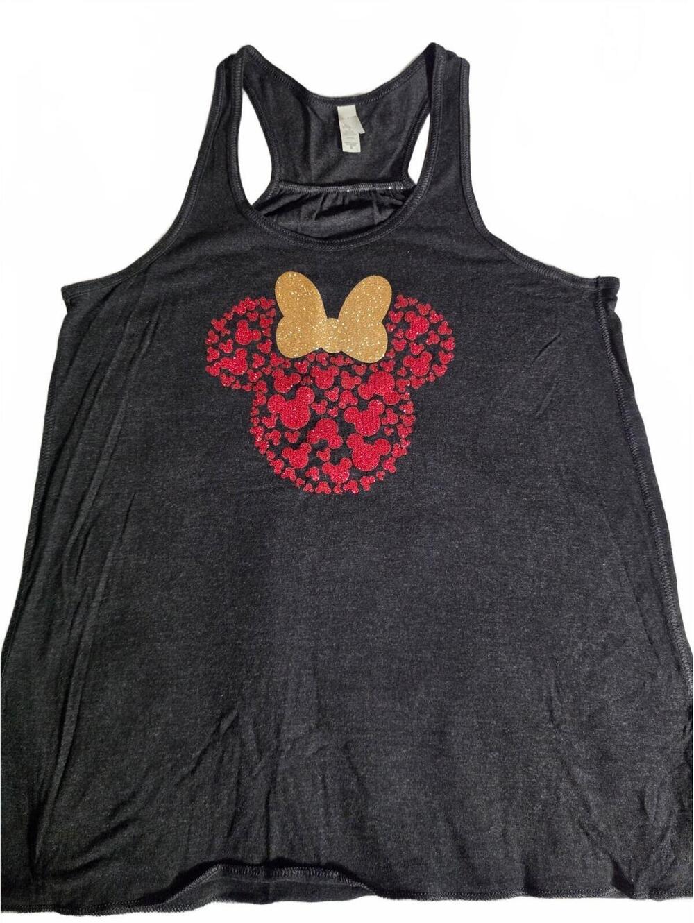 XL Black Racerback Tank Top with Glitter Minnie Mouse Design